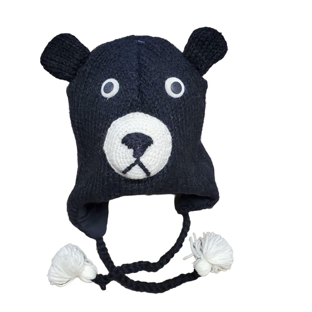 Wool Hat Bear Design – One Size – Black